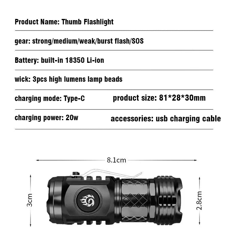 German Three-eyed Monster Mini Flash Super Power Flashlight